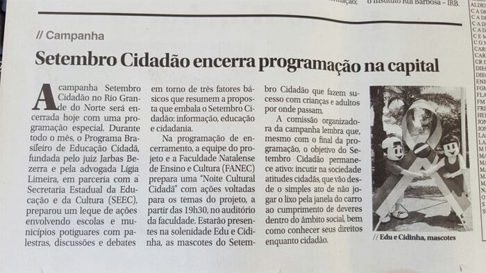 Setembro Cidadão 2015 - UNICEUNA citada no Novo Jornal